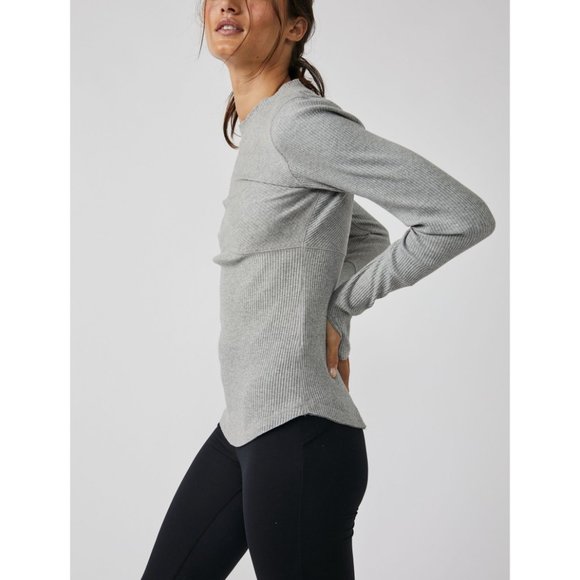 FP MOVEMENT Laura Long Sleeve Rib Top / Heather Grey - Picture 2 of 5